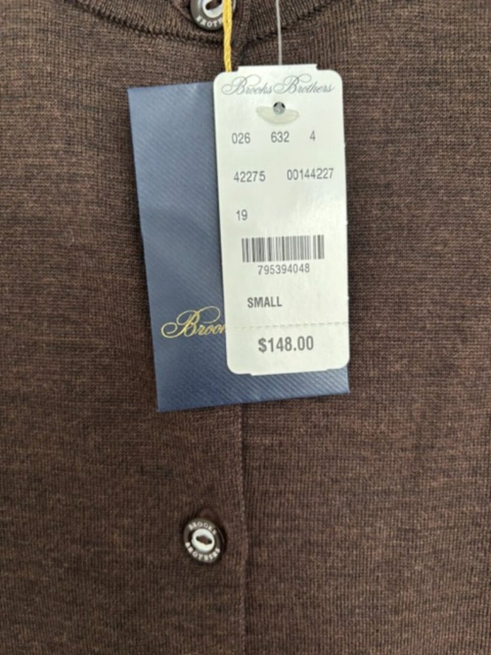 Brooks Brothers Super Fine Merino Brown Cardigan Size S - Picture 4 of 5